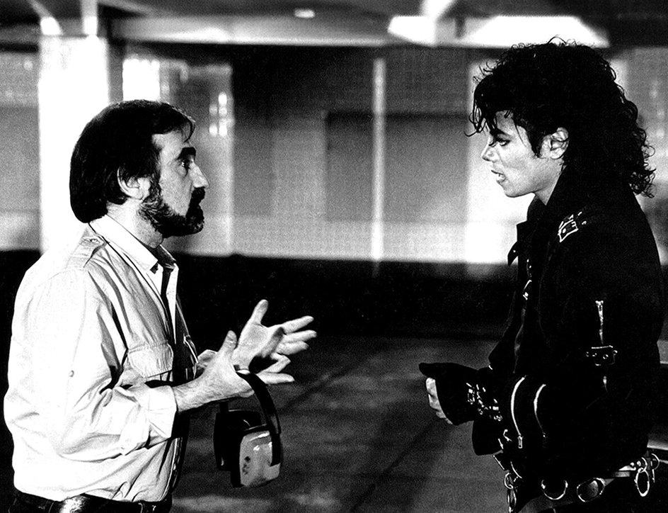Martin Scorsese and Michael Jackson on the set of Bad, 1987
